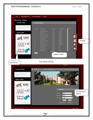 WEB PROGRAMMING - CE00425-2 May 1, 2013
Page
23
Fig: Delete Faculty
Toolbar
Delete Faculty
Quick Links
Faculty Log In
Details
 