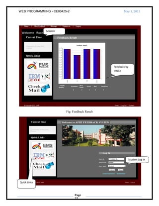 WEB PROGRAMMING - CE00425-2 May 1, 2013
Page
25
Fig: Feedback Result
Feedback by
Intake
Session
Student Log In
Quick Links
 
