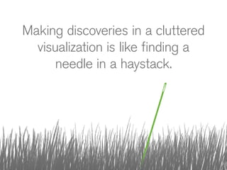 Making discoveries in a cluttered
visualization is like finding a
needle in a haystack.

 