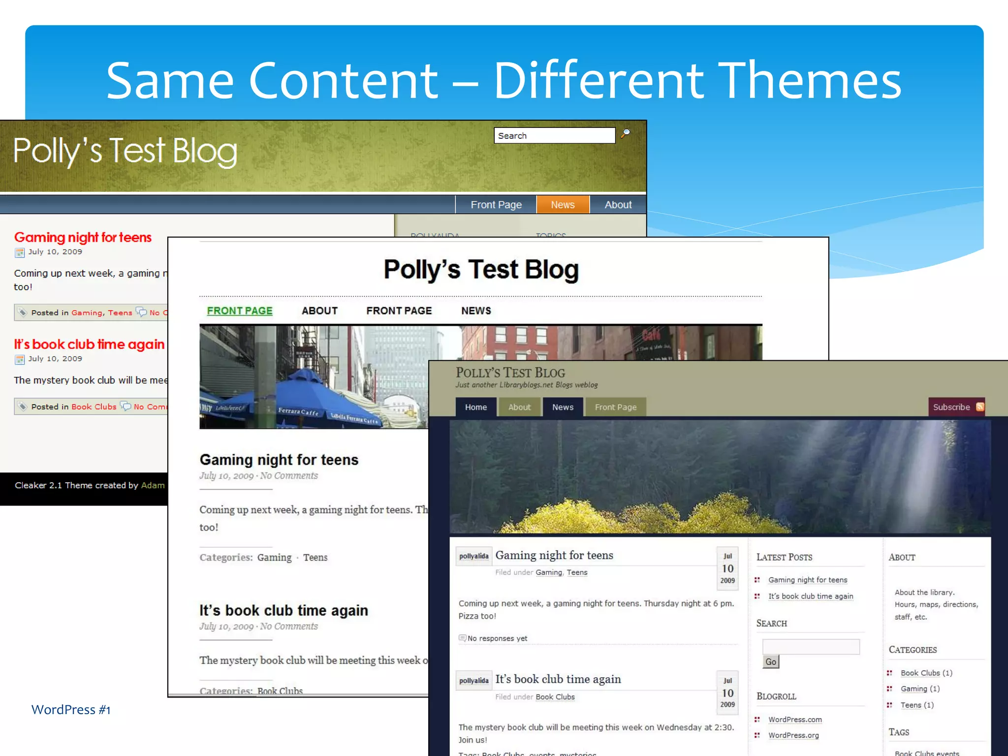 WordPress #1 17
Same Content – Different Themes
 
