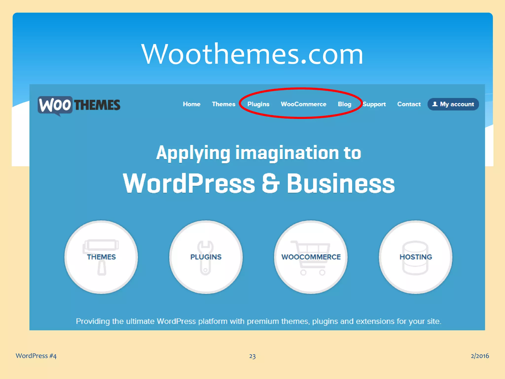 WordPress #4 23
Woothemes.com
2/2016
 