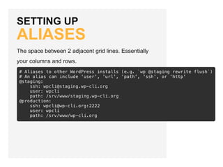 SETTING UP
ALIASES
The space between 2 adjacent grid lines. Essentially
your columns and rows.
 