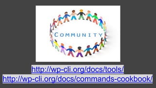 http://wp-cli.org/docs/tools/
http://wp-cli.org/docs/commands-cookbook/
 