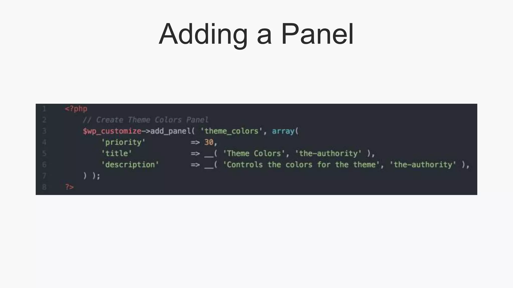 Adding a Panel
 