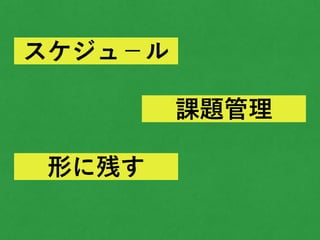 スケジュ−ル
課題管理
形に残す
 