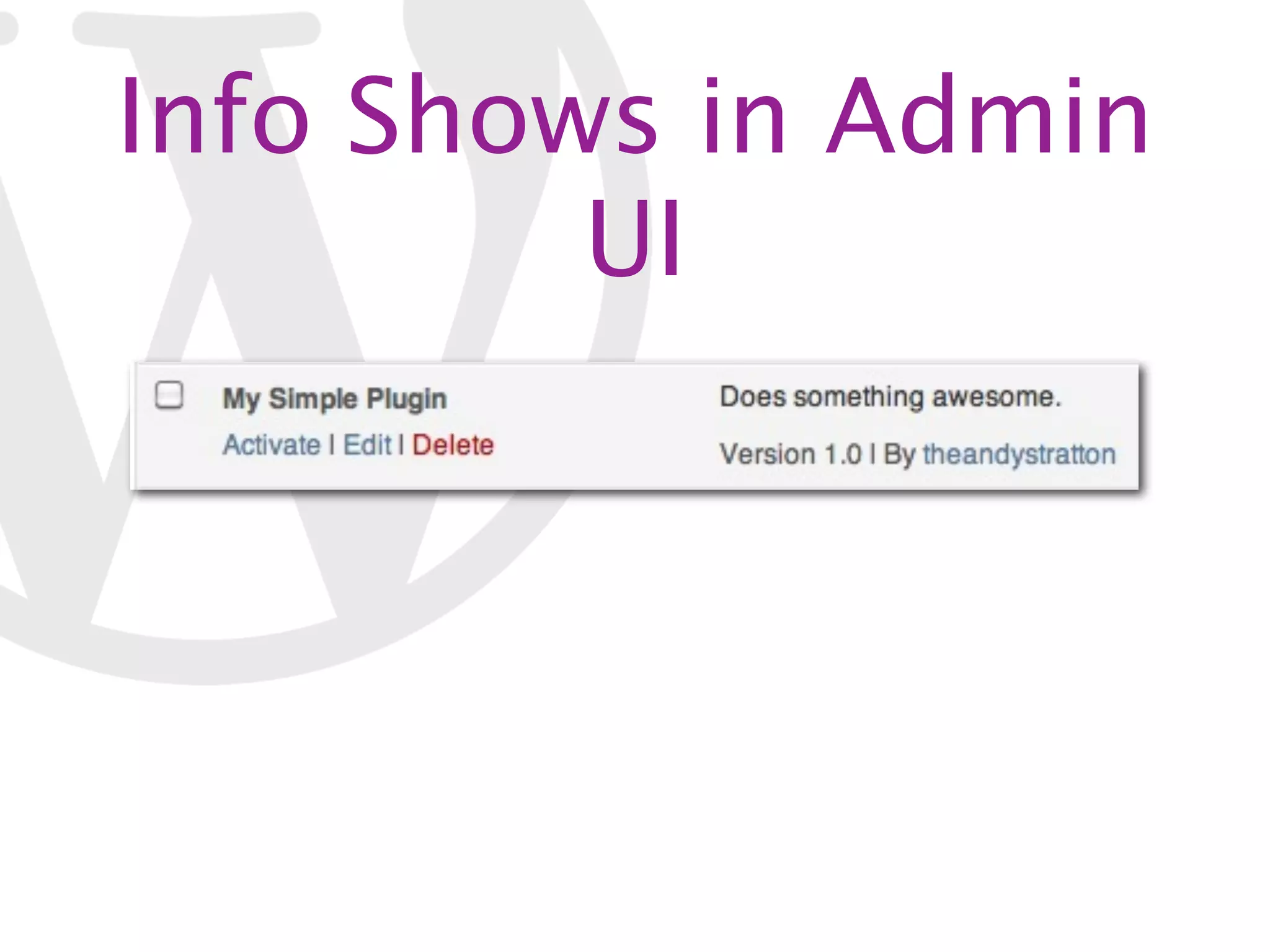 Info Shows in Admin UI 