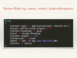 Retrieve Body: wp_remote_retrieve_headers($response) 
 