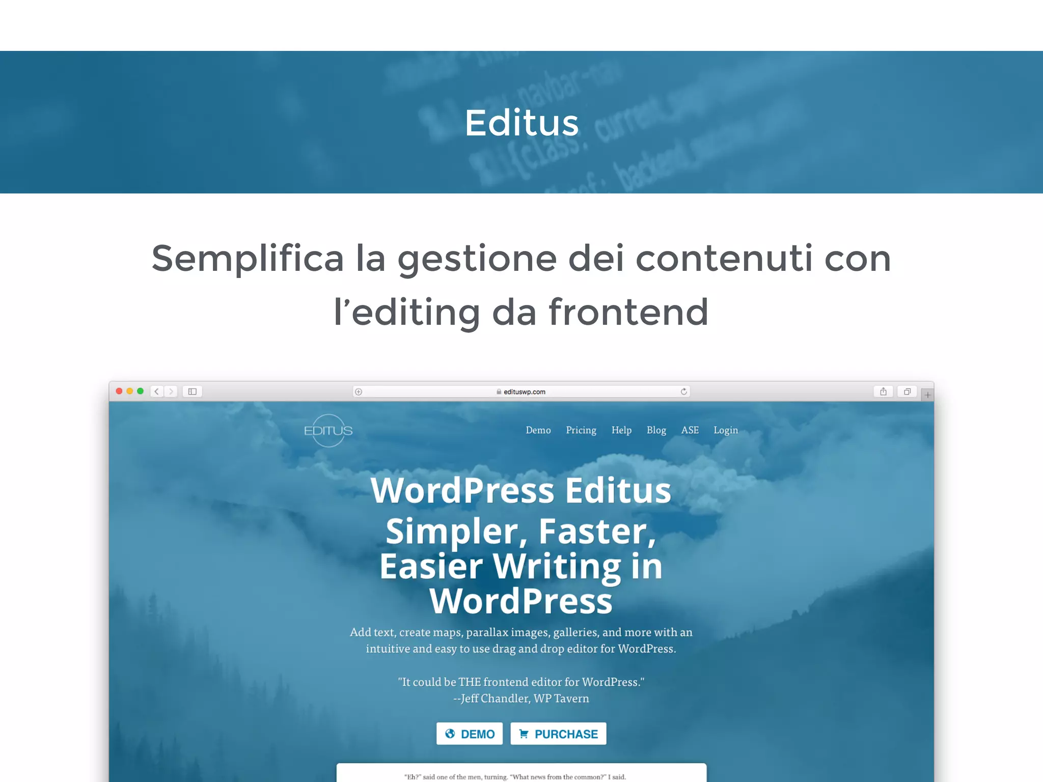 Editus
Semplifica la gestione dei contenuti con
l’editing da frontend
 