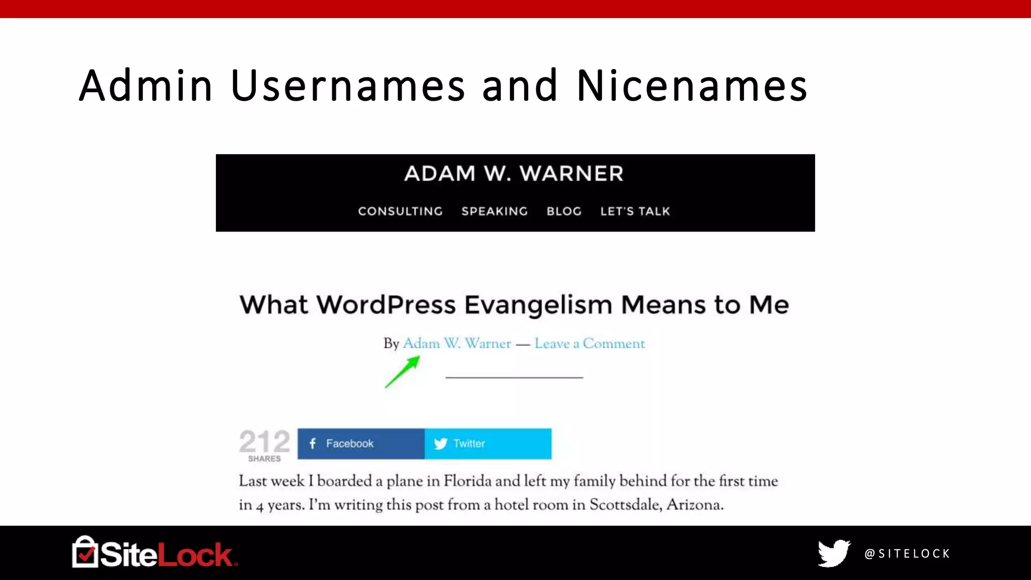 @ S I T E L O C K
Admin Usernames and Nicenames
 