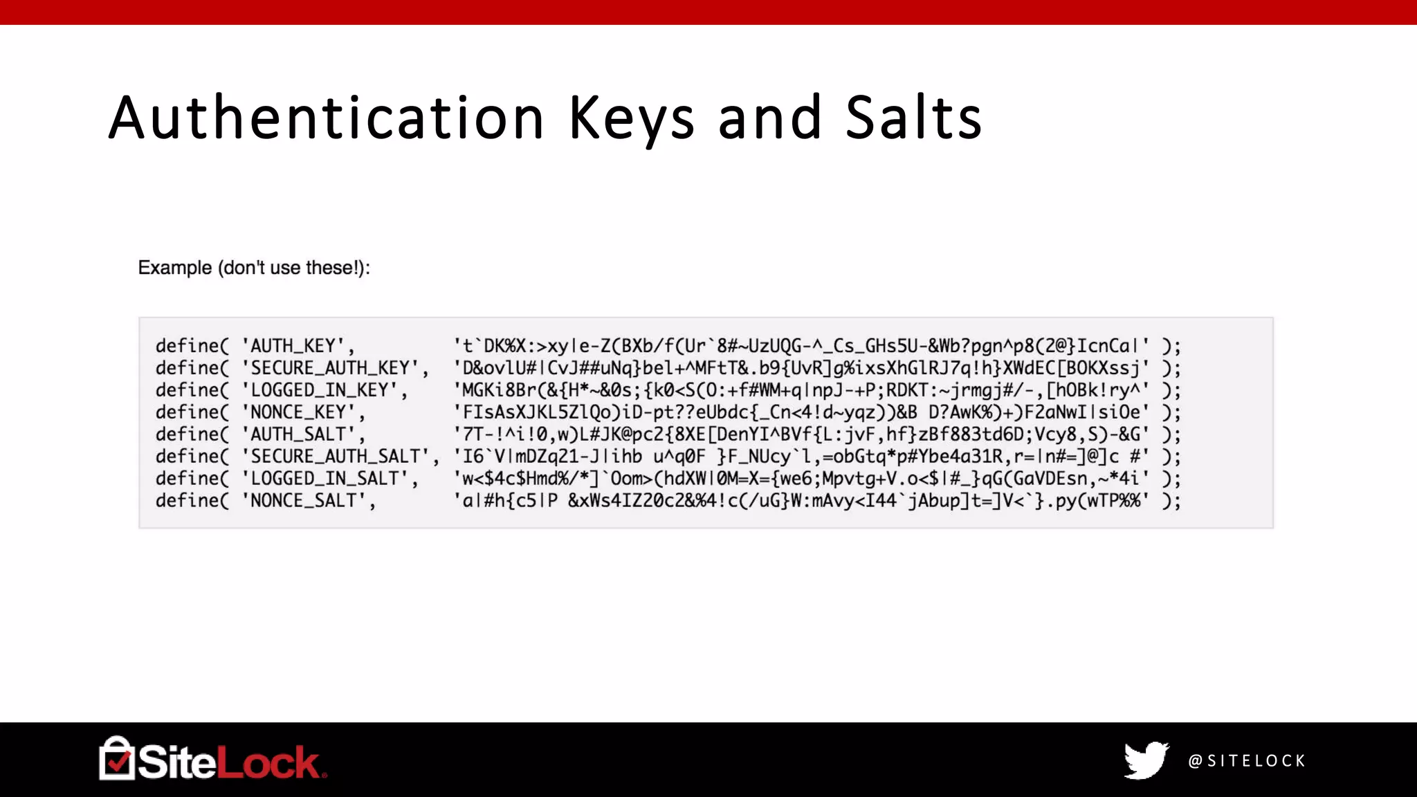 @ S I T E L O C K
Authentication Keys and Salts
 