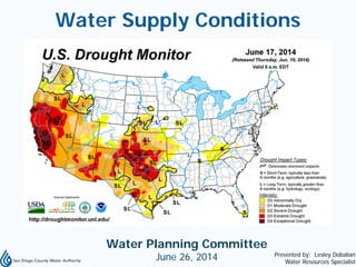 Water Supply Conditions
Water Planning Committee
June 26, 2014 Presented by: Lesley Dobalian
Water Resources Specialist
 