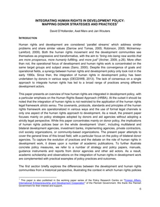 INTEGRATING HUMAN RIGHTS IN DEVELOPMENT POLICY: MAPPING DONOR ...
