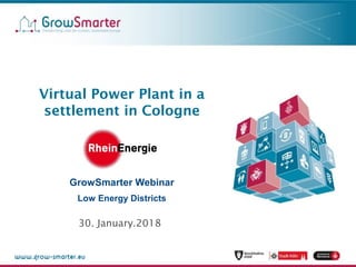Virtual Power Plant in a
settlement in Cologne
GrowSmarter Webinar
Low Energy Districts
30. January.2018
 
