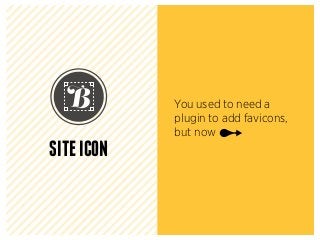SITEICON
You used to need a
plugin to add favicons,
but now
 