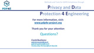 Methods and Tools for GDPR Compliance through
Privacy and Data
Protection 4 Engineering
For more information, visit:
www.p...