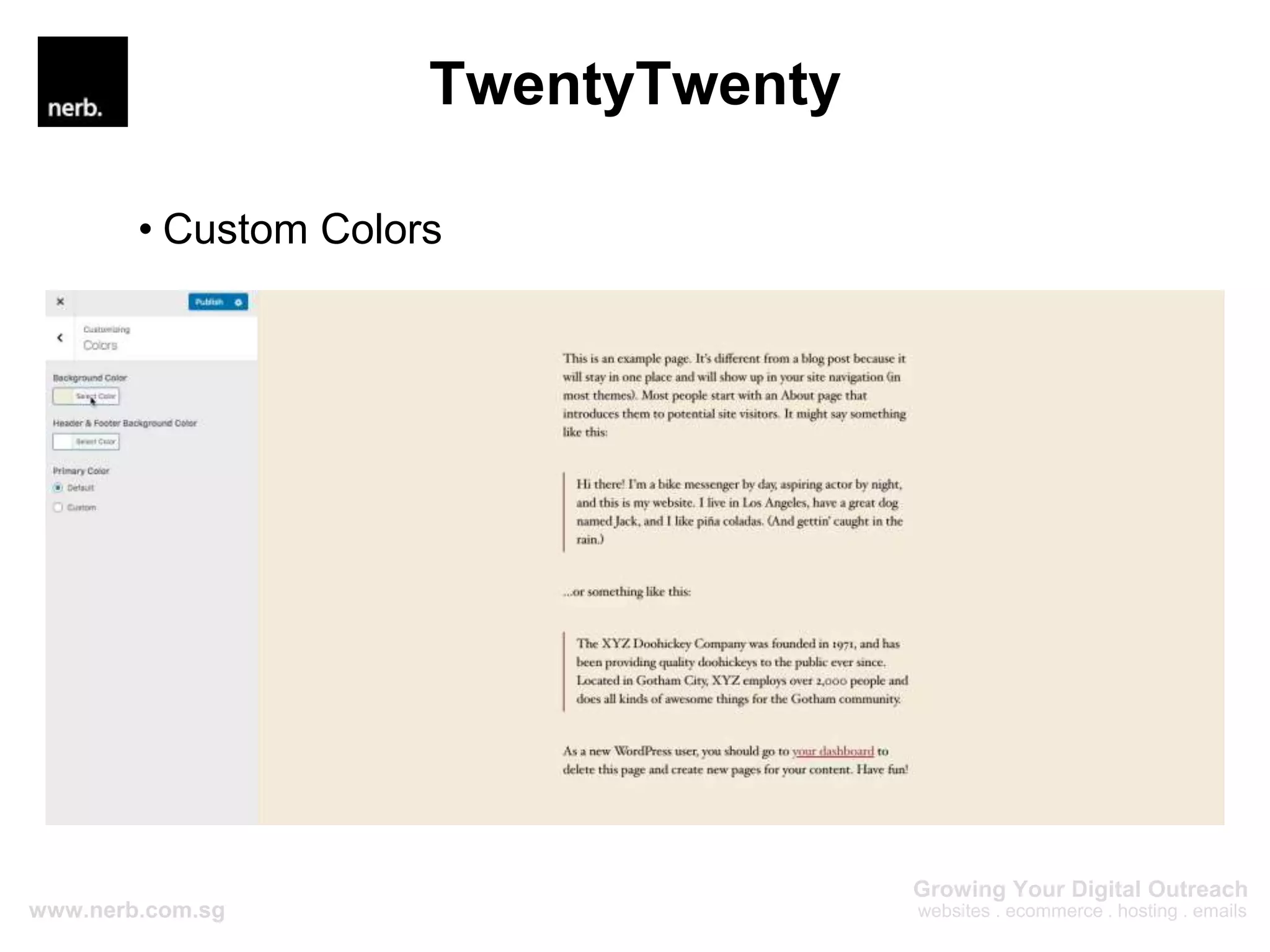 TwentyTwenty
• Custom Colors
 