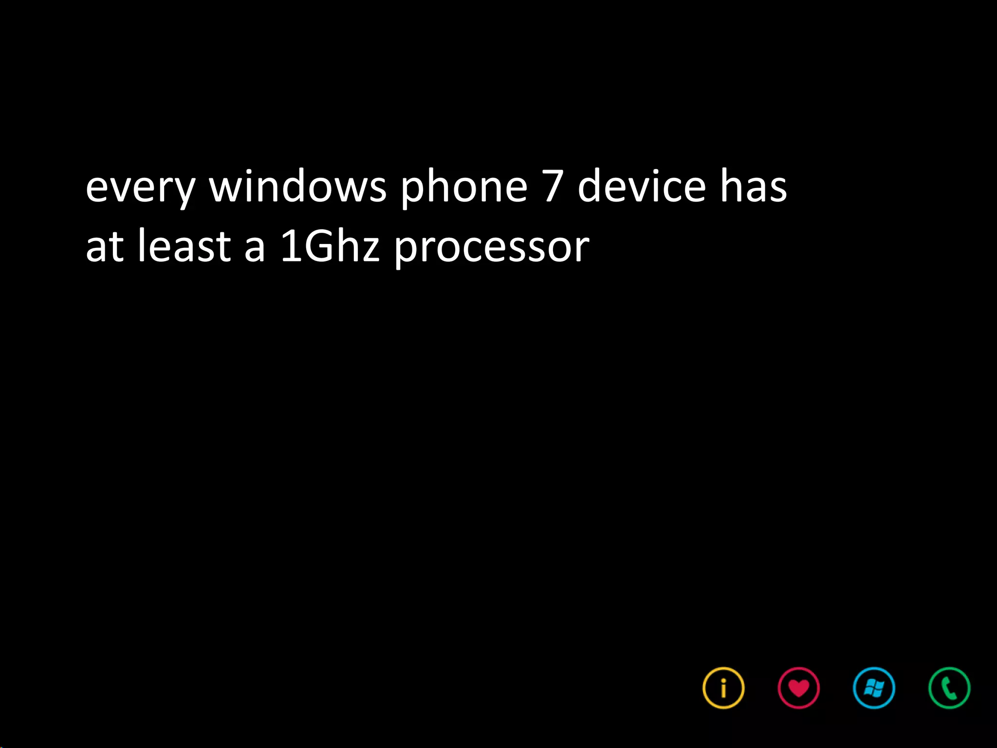 every windows phone 7 device has
at least a 1Ghz processor
 