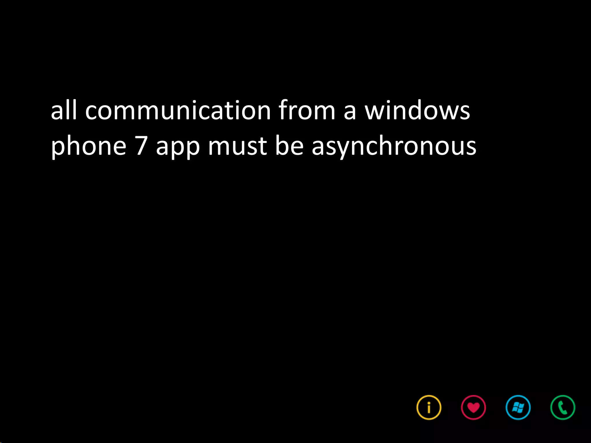 all communication from a windows
phone 7 app must be asynchronous
 