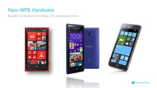 New WP8 Hardware
Beautiful new hardware from Nokia, HTC, Samsung and more…
 