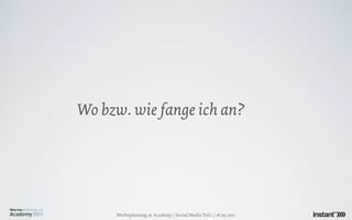 Wo bzw. wie fange ich an?




     Werbeplanung.at Academy / Social Media Teil 1 / 18.05.2011
 