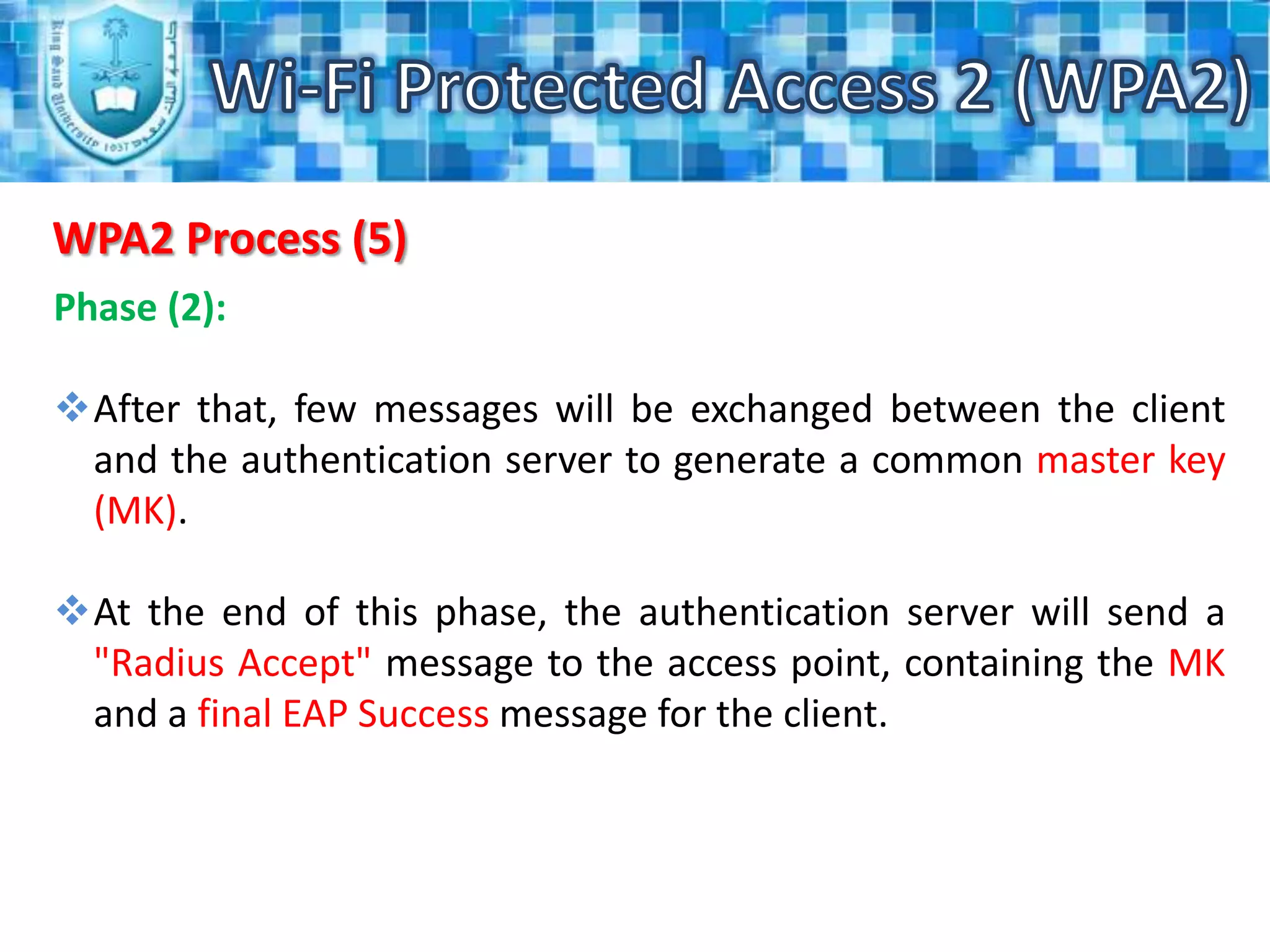 The primary enhancement over WPA is the use of the AES (Advanced Encryption Standard) algorithm.Personal