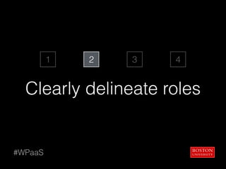  
Clearly delineate roles
#WPaaS
1 2 3 4
 