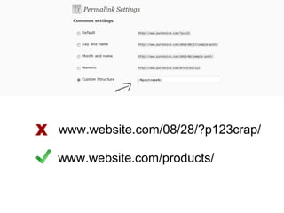 X www.website.com/08/28/?p123crap/
   www.website.com/products/
 