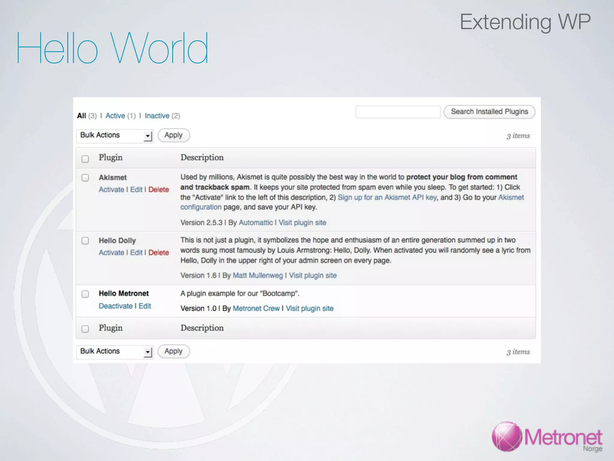 Extending WP Hello World 