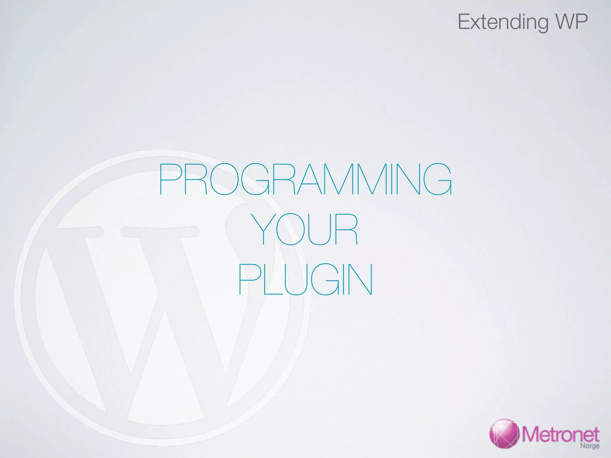 Extending WP PROGRAMMING YOUR PLUGIN 