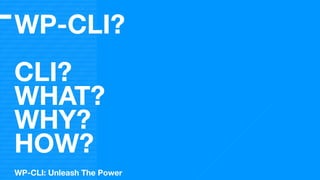 WP-CLI?
CLI?
WHAT?
WHY?
HOW?
WP-CLI: Unleash The Power
 