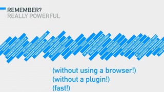 C
R
O
N
EVEN
TS
&
SC
H
ED
U
LES
EXPO
RT/IM
PO
RT
W
XR
D
ATABASE
O
PER
ATIO
N
S
I18N
TO
O
LS
M
ED
IA
IM
PO
RT
R
EG
EN
ER
ATE
TH
U
M
BS
TH
EM
ES
O
PTIO
N
S
PLU
G
IN
S
PO
STS
R
O
LES
D
B
SEAR
C
H
AN
D
R
EPLAC
E
M
U
LTISITE
M
AN
AG
EM
EN
T
U
SER
S
W
ID
G
ETS
TAXO
N
O
M
IES
R
EW
R
ITES
M
AIN
TEN
AN
C
E
M
O
D
E
M
EN
U
S
LAN
G
U
AG
ES
TR
AN
SIEN
TS
R
-AD
M
IN
S
C
AC
H
ESC
O
M
M
EN
TS
M
O
D
ER
ATIO
N
C
APABILITIES
IN
STALLATIO
N
20+
W
O
O
C
O
M
M
ER
C
E
C
M
D
S
EXTEN
SIBLE
/PAC
K
AG
ES
SC
AFFO
LD
IN
G
SID
EB
W
P-C
O
N
FIG
REMEMBER?
REALLY POWERFUL
FIN
D
W
(without using a browser!)
(without a plugin!)
(fast!)
 