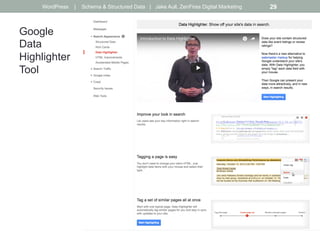 Google
Data
Highlighter
Tool
WordPress | Schema & Structured Data | Jake Aull, ZenFires Digital Marketing 29
 