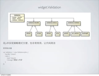 widget.Validation




  jsʵֲģʽ㣬Ҳǳãô

  ʹ֤

  var validation = new Validation(elm, {
      handler: instant,
      rules: {
         type: require,
         message: ݡ
      }
  });




12817
 