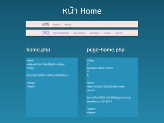 ???? Home


home.php                                   page-home.php
<html>                                     <?php
<title>??????? ????????????</title>        /*
<body>                                     Template Name: Home
                                           */
(???????????????? ?????????????????????)   ?>

</body>                                    <html>
</html>                                    <title>??????? ????????????</title>
                                           <body>

                                           (???????????????? ?????????????????????
                                           WordPress ??????????)

                                           </body>
                                           </html>
 