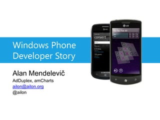 Windows PhoneDeveloper Story Alan Mendelevič AdDuplex, amCharts ailon@ailon.org @ailon 