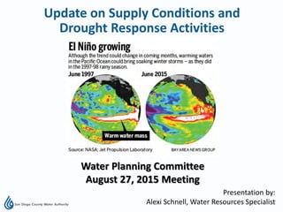 Presentation by:
Alexi Schnell, Water Resources Specialist
Water Planning Committee
August 27, 2015 Meeting
Update on Supply Conditions and
Drought Response Activities
Lake Oroville
 