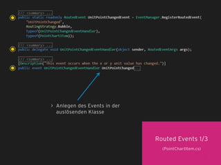 84
Routed Events 1/3
(PointChartItem.cs)
> Anlegen des Events in der
auslösenden Klasse
 