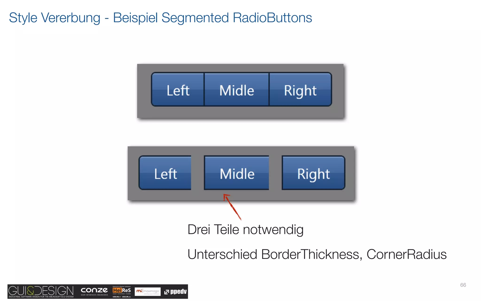 Style Vererbung - Beispiel Segmented RadioButtons




                            Drei Teile notwendig
                            Unterschied BorderThickness, CornerRadius

                                                                        66
 