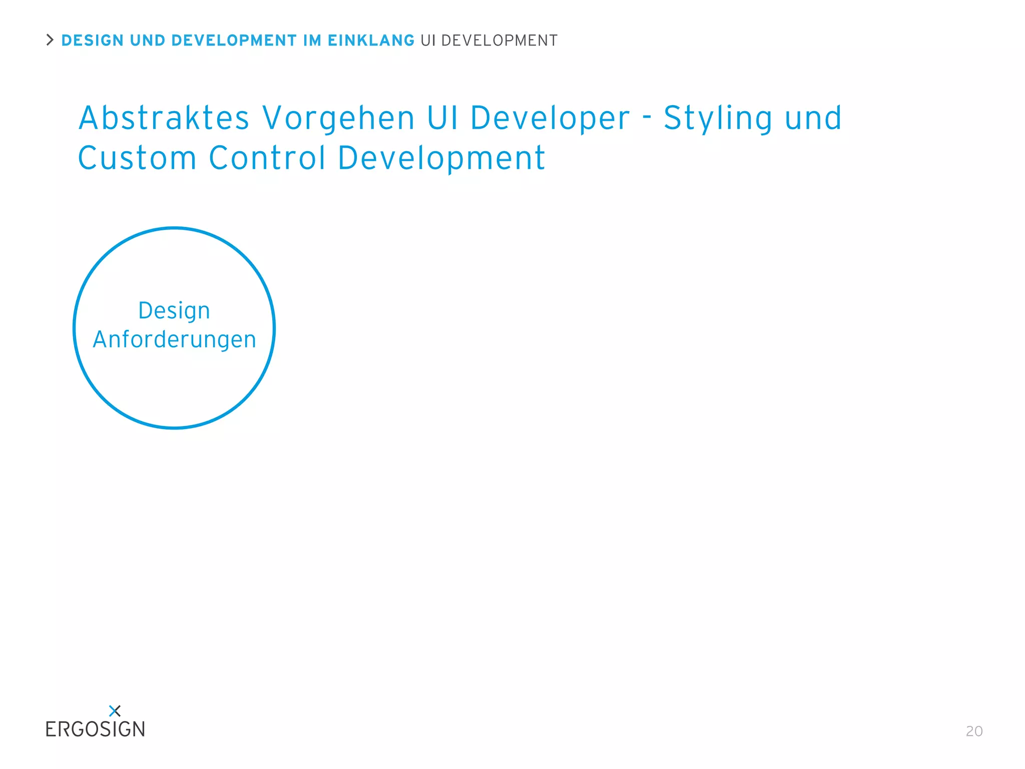 DESIGN UND DEVELOPMENT IM EINKLANG UI DEVELOPMENT

Abstraktes Vorgehen UI Developer - Styling und
Custom Control Development

Design
Anforderungen

20

 