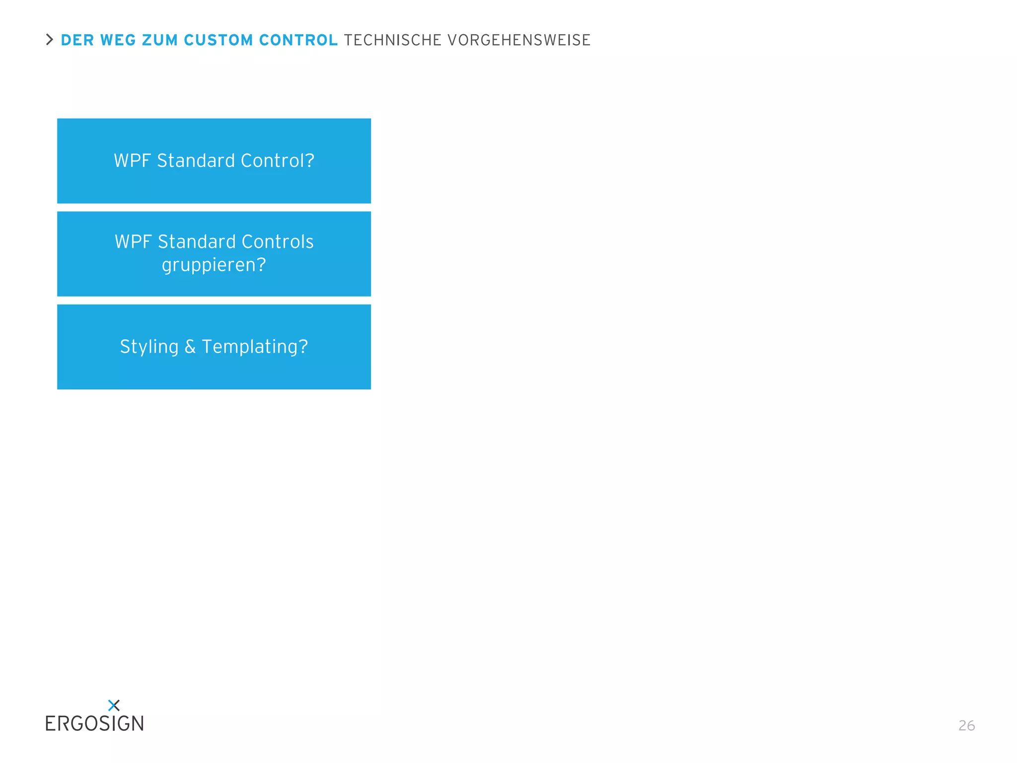 DER WEG ZUM CUSTOM CONTROL TECHNISCHE VORGEHENSWEISE

WPF Standard Control?

WPF Standard Controls
gruppieren?

Styling & Templating?

26

 