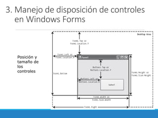 3. Manejo de disposición de controles
en Windows Forms
Posición y
tamaño de
los
controles
 
