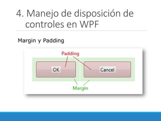 4. Manejo de disposición de
controles en WPF
Margin y Padding
 