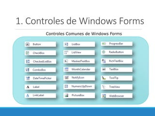 1. Controles de Windows Forms
Controles Comunes de Windows Forms
 