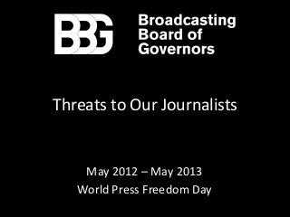 Threats to Our Journalists
May 2012 – May 2013
World Press Freedom Day
 
