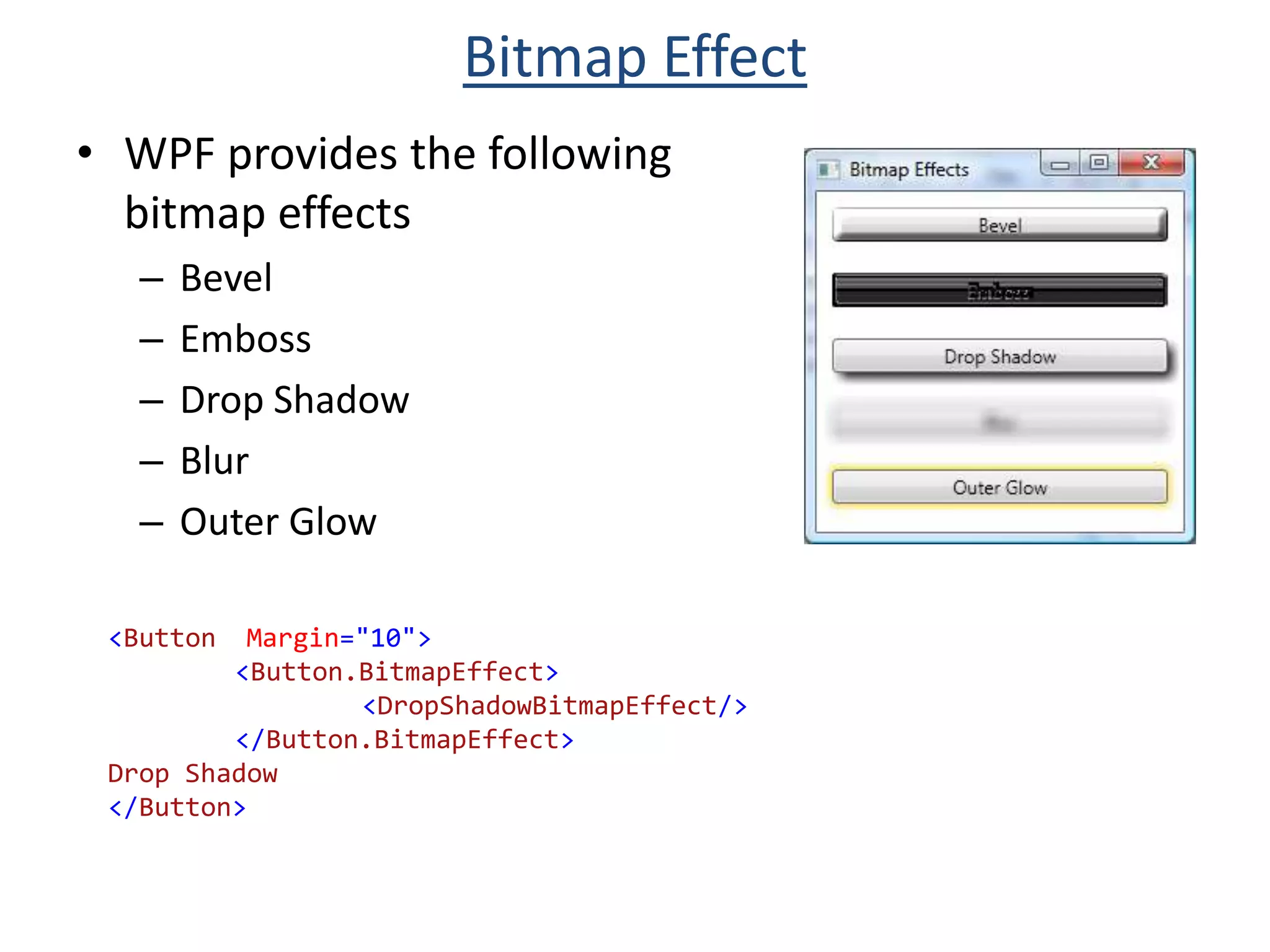 Provides Content property instead of familiar Win32 Text property. Content can be any object, not only string.