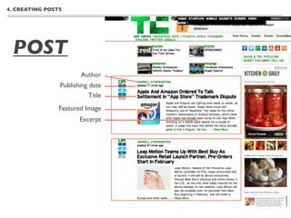 4. CREATING POSTS




 POST
                        Author
                Publishing date
                           Title
                Featured Image
                       Excerpt
 