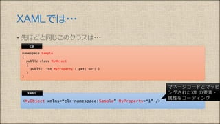 XAMLでは・・・
• 先ほどと同じこのクラスは・・・
 