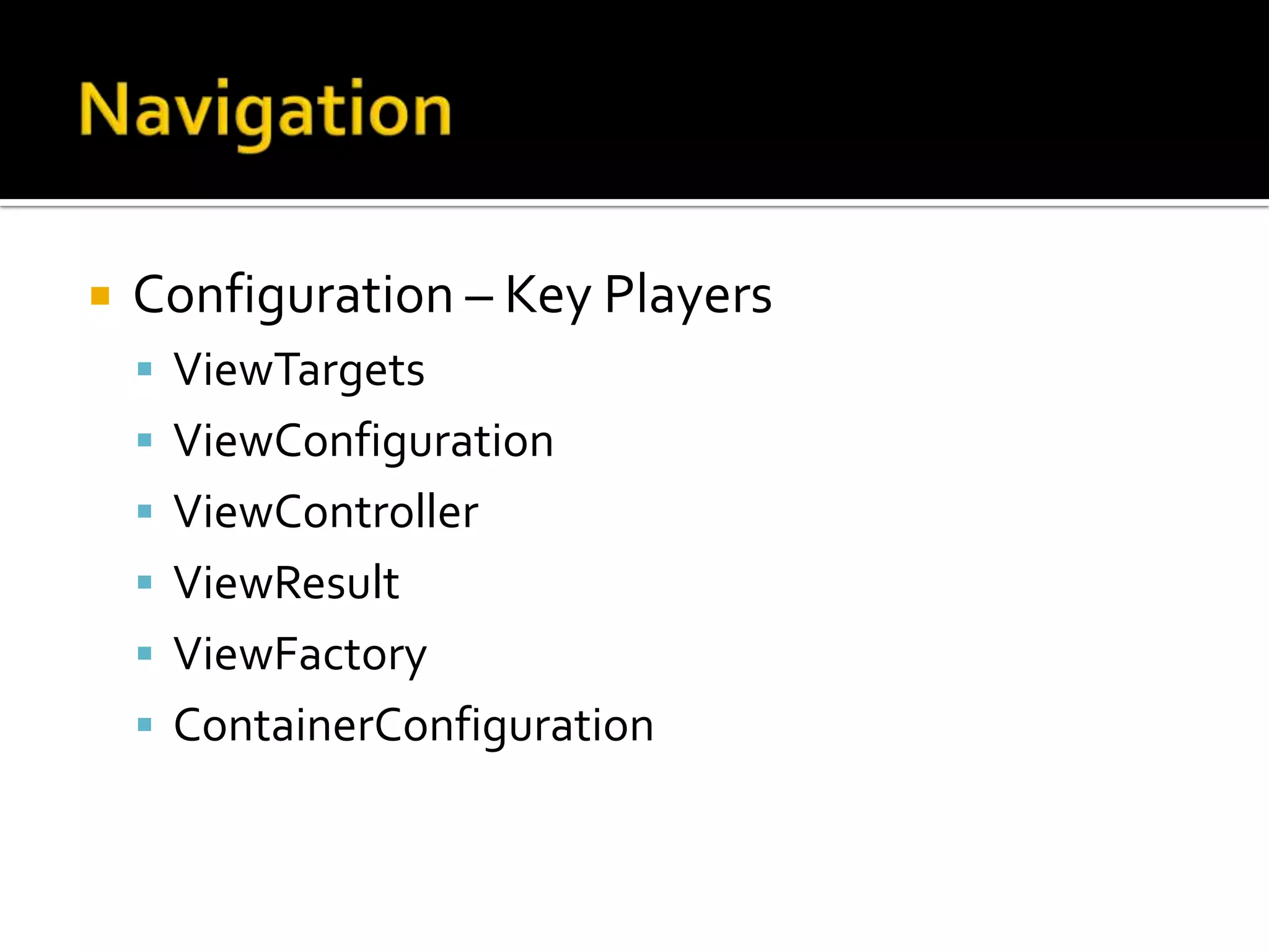 Event Aggregator / Message BusWhat is it?Centralized location to route [Events | Messages]Why is it cool?Great way to decouple view modelsMakes testing a breeze