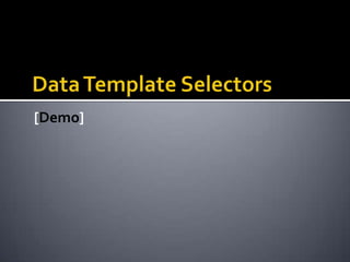 Value ConvertersWhat is it?Converts data value to format required by UIWhy is it cool?Easy way to convert DateTime, Decimals, Integers or Booleans