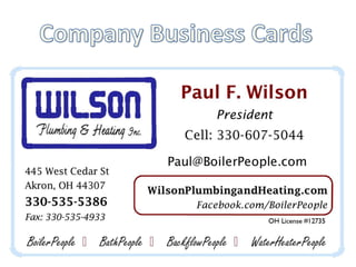 Samples of Print work for Wilson Plumbing & Heating